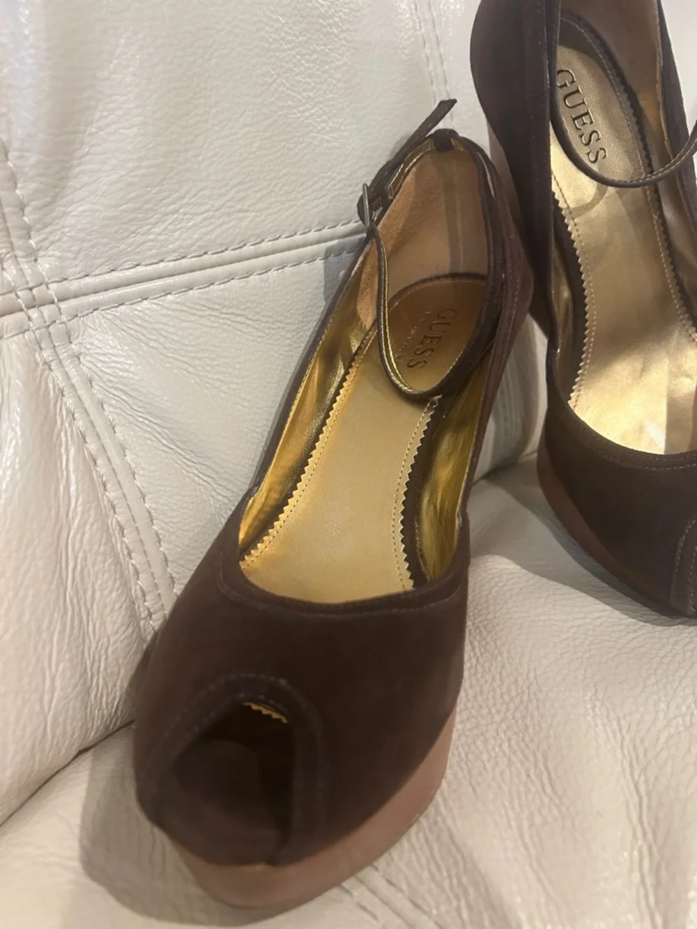 Guess by Marciano brown suede peep-toe wedge heels Women’s size 7.5M